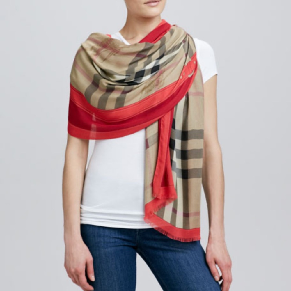 Burberry haymarket scarf in CORAL COLOR